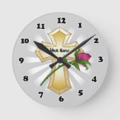 Rose Christliches Kreuz Runde Wanduhr (Vorderseite)