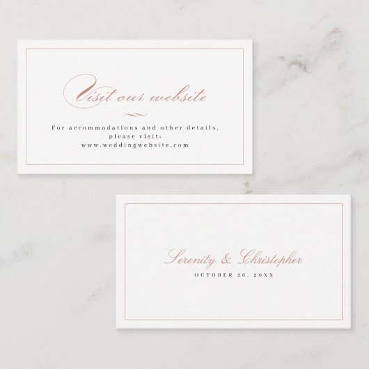Rose Classic Elegance Script Website Insert Card Platzkarte (Vorne/Hinten)