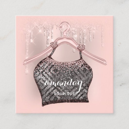 Rose Cloud Hanger Dress Fashion Shop Glitzer Tropf Quadratische Visitenkarte (Vorderseite)