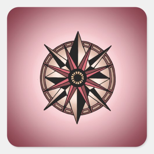 Rose Compass Star Quadratischer Aufkleber (Vorderseite)