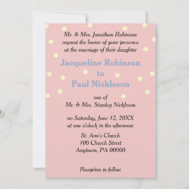 Rose Cream Polka Dots Blue Wedding Einladung