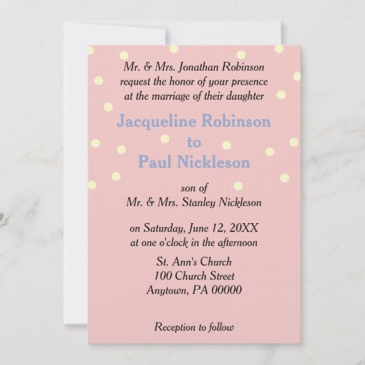 Rose Cream Polka Dots Blue Wedding Einladung (Vorderseite)