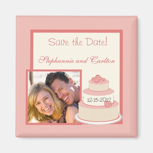 Rose/Creme Hochzeitstorte Magnet (Vorne)