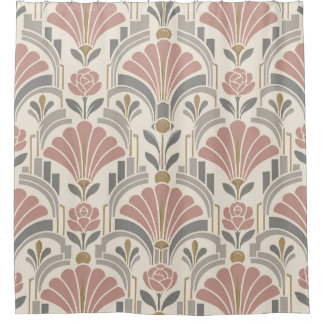 Rose-, Creme- und Graue Art Deco Blumendekoration Duschvorhang