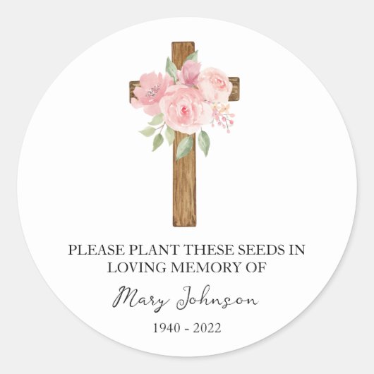 Rose Cross Memorial Funeral Seed Packet Runder Aufkleber (Vorderseite)