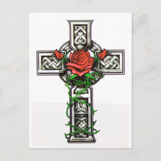 Rose cross tattoo design postkarte (Vorderseite)