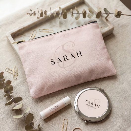 Rose Cute Monogram Custom Bridesmaid Proposal Gift Zubehörtasche