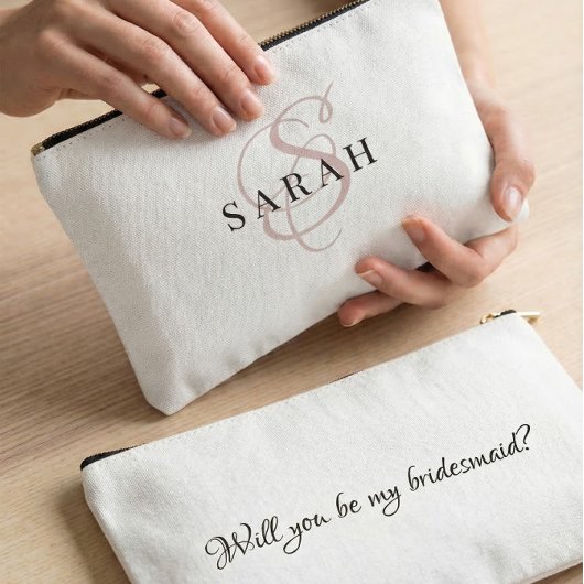 Rose Cute Monogram Personalized Bridesmaid Gift Zubehörtasche