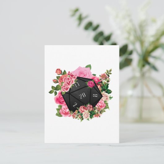 Rose D20 Tabletop RPG Gaming Dice Postkarte (Stehend Vorderseite)