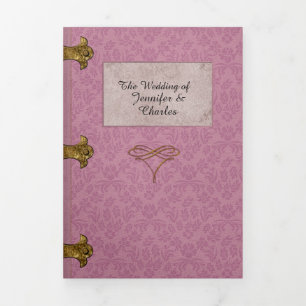 Rose Damask Fairy Tale Wedding Foto Dreifach Gefaltete Einladung