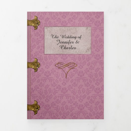 Rose Damask Fairy Tale Wedding Foto Dreifach Gefaltete Einladung (Cover)