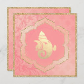 Rose Damask Gold Ganesh Indian Hindu Wedding Einladung (Vorne/Hinten)