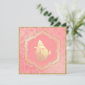 Rose Damask Gold Ganesh Indian Hindu Wedding Einladung (Stehend Vorderseite)