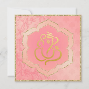 Rose Damask Gold Ganesh Indische Hochzeit Einladung