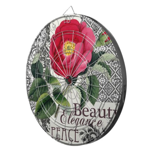Rose Damask Hübsche Blumenantik Dartscheibe (Vorderseite rechts)