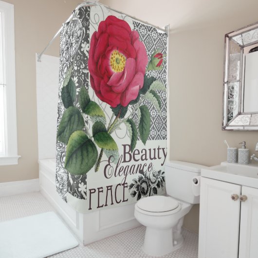 Rose Damask Hübsche Blumenantik Duschvorhang (Beispiel)