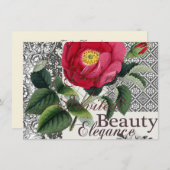 Rose Damask Hübsche Blumenantik Einladung (Vorne/Hinten)