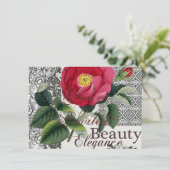 Rose Damask Hübsche Blumenantik Einladung (Stehend Vorderseite)