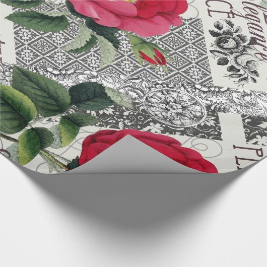 Rose Damask Hübsche Blumenantik Geschenkpapier (Ecke)