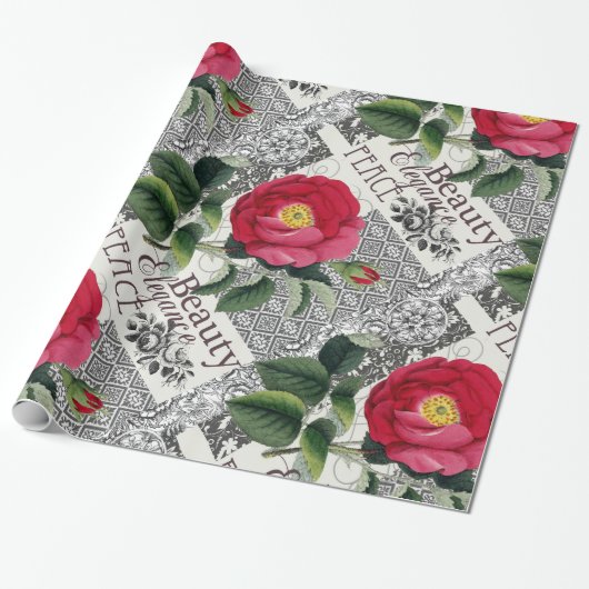 Rose Damask Hübsche Blumenantik Geschenkpapier (Ungerollt)