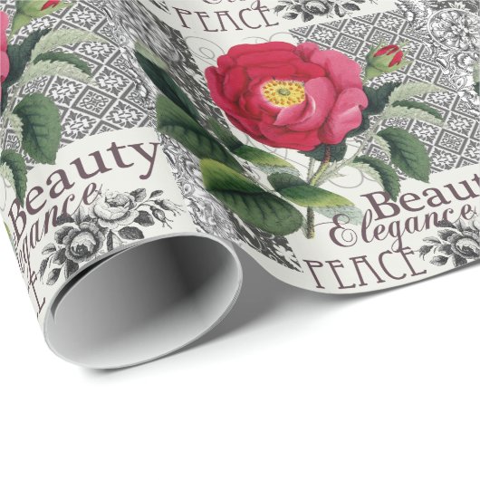 Rose Damask Hübsche Blumenantik Geschenkpapier (Rolleneckpunkt)