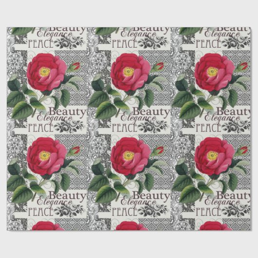 Rose Damask Hübsche Blumenantik Geschenkpapier (Flach)