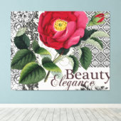Rose Damask Hübsche Blumenantik Leinwanddruck (Insitu (Holzboden))