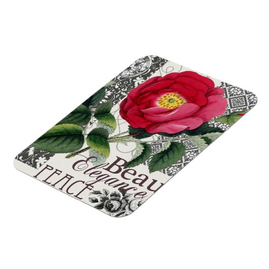 Rose Damask Hübsche Blumenantik Magnet (Linke Seite)
