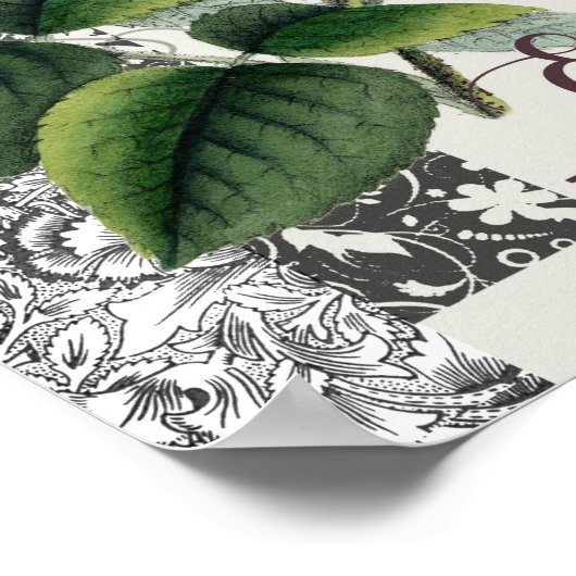 Rose Damask Hübsche Blumenantik Poster (Ecke)