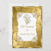 Rose Damask Pearl Gold White Cross Einladung (Vorderseite)
