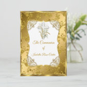 Rose Damask Pearl Gold White Cross Einladung (Stehend Vorderseite)