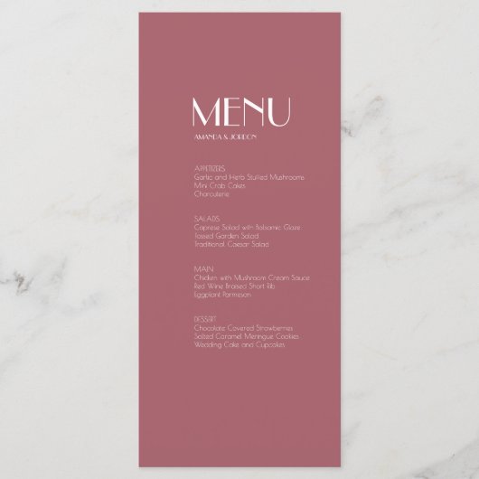 Rose | Dark Rose Wedding Menu Menükarte (Vorderseite)
