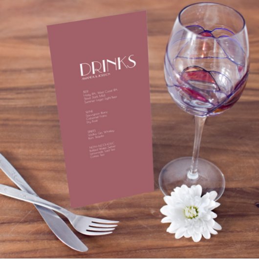 Rose | Dark Rose Wedk Drink Menu Menükarte