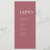 Rose | Dark Rose Wedk Drink Menu Menükarte (Vorderseite)