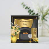 Rose Dekoration Weinglas Schwarz Einladung (Stehend Vorderseite)