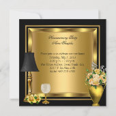 Rose Dekoration Weinglas Schwarz Einladung (Rückseite)