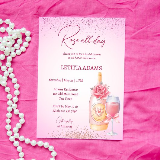 Rose den ganzen Tag Brautparty Brunch rosa Einladung
