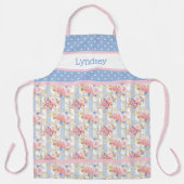 Rose der antiken Hütte | Blaues und weißes Herz Schürze (Vorderseite)