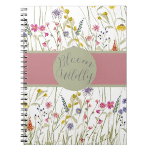 Rose der Aquarell-Wildblume und Sage Bloom Willy Notizblock