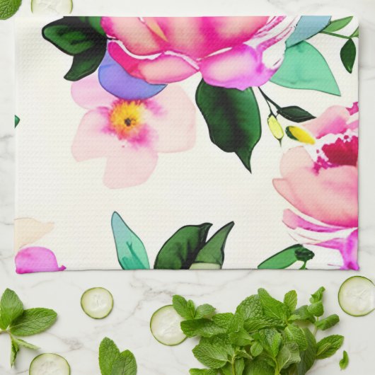 Rose der Aquarellfarben-Blume Geschirrtuch (Gefaltet)