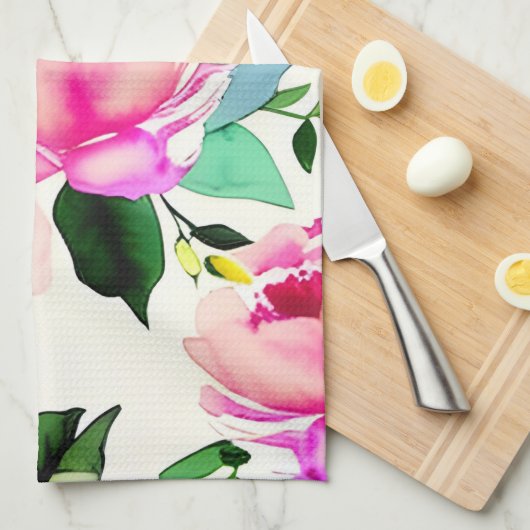 Rose der Aquarellfarben-Blume Geschirrtuch (Viertel Falte)