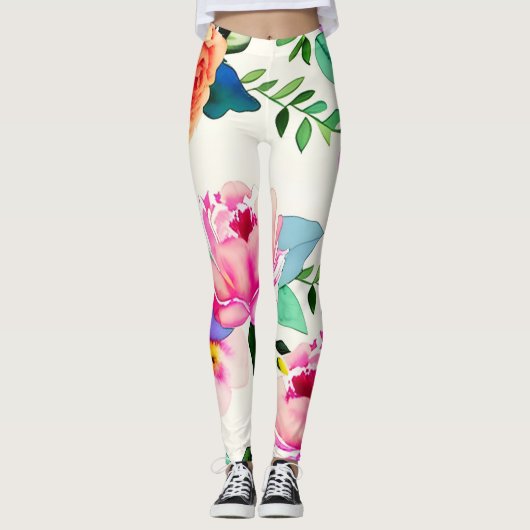Rose der Aquarellfarben-Blume Leggings (Vorderseite)