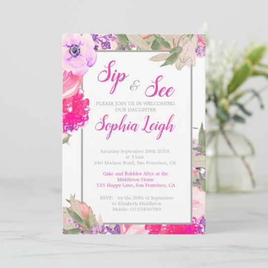 Rose der Babyfloralblüte pink Einladung (Stehend Vorderseite)