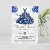 Rose der Blaumarinekrinzessin Quinceañera Einladung (Stehend Vorderseite)