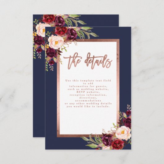 Rose der Burgunder Blumenflotte Gold Hochzeiten De Begleitkarte (Vorne/Hinten)