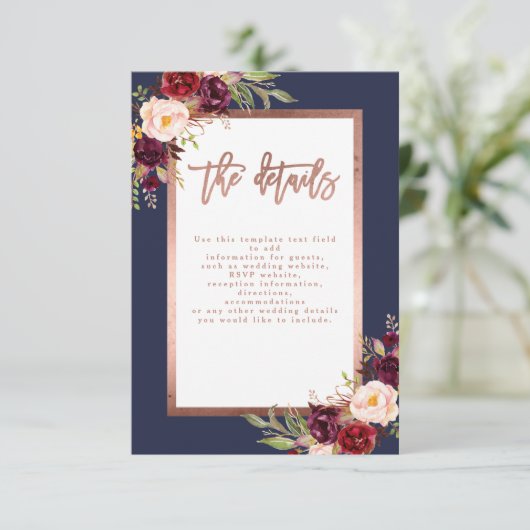 Rose der Burgunder Blumenflotte Gold Hochzeiten De Begleitkarte (Stehend Vorderseite)