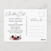 Rose der Burgundy Blush Navy Hochzeit speichern da Postkarte (Rückseite)