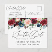 Rose der Burgundy Blush Navy Hochzeit speichern da Postkarte (Vorne/Hinten)