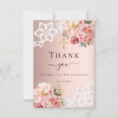 Rose der ersten Kommune Rosa Blumenspitze Dankeskarte (Vorderseite)