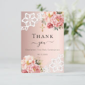 Rose der ersten Kommune Rosa Blumenspitze Dankeskarte (Stehend Vorderseite)